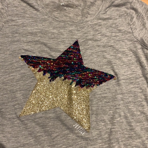 💥2/$30 EUC Justice Girl Star flip sequins short sleeve tee - size 12 - Picture 3 of 6